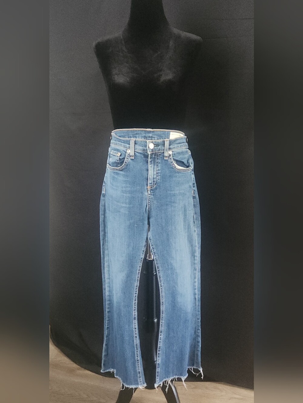 Rag & Bone Flexi Raw Hem Ankle Flare Jeans in Paz Blue - Picture 8 of 16